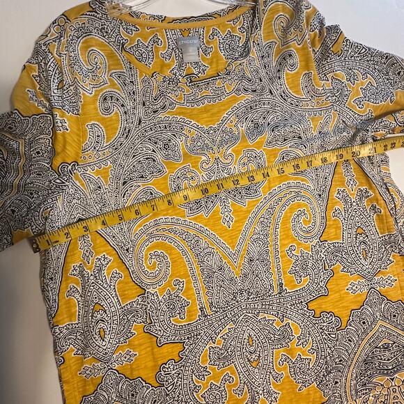 Chico's Paisley Side Vent Slub Tee Size 3 (Womens XL) Bright Ochre Casual Top - Picture 6 of 7